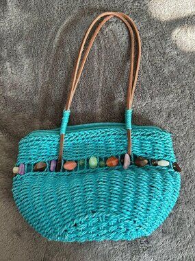 Blue Woven Handbag with Crystals